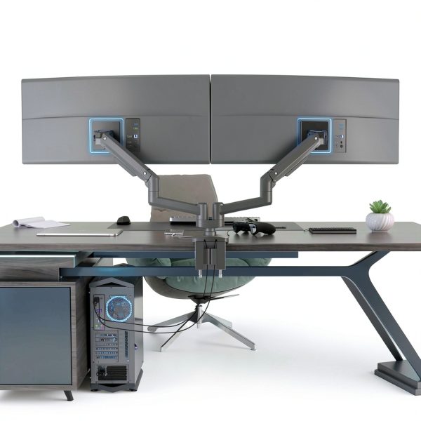 Pavo Dual Monitor Mount Gas Spring Arms USB Ports-9
