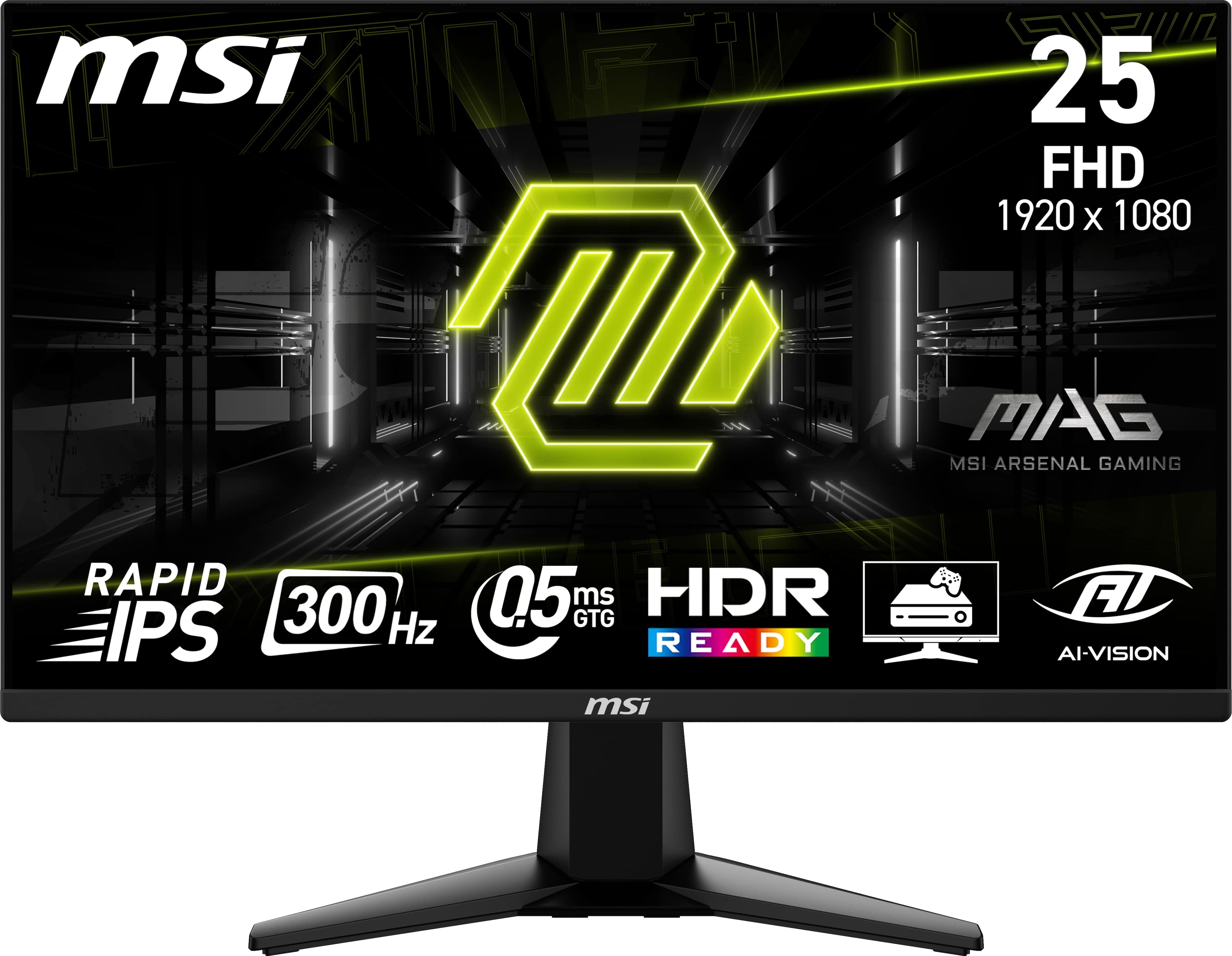 MSI MAG 255XF gaming monitor displaying vibrant game graphics
