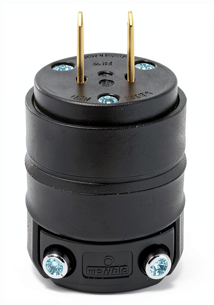 'Rubber straight blade plug with NEMA 1-15P configuration on a workbench'