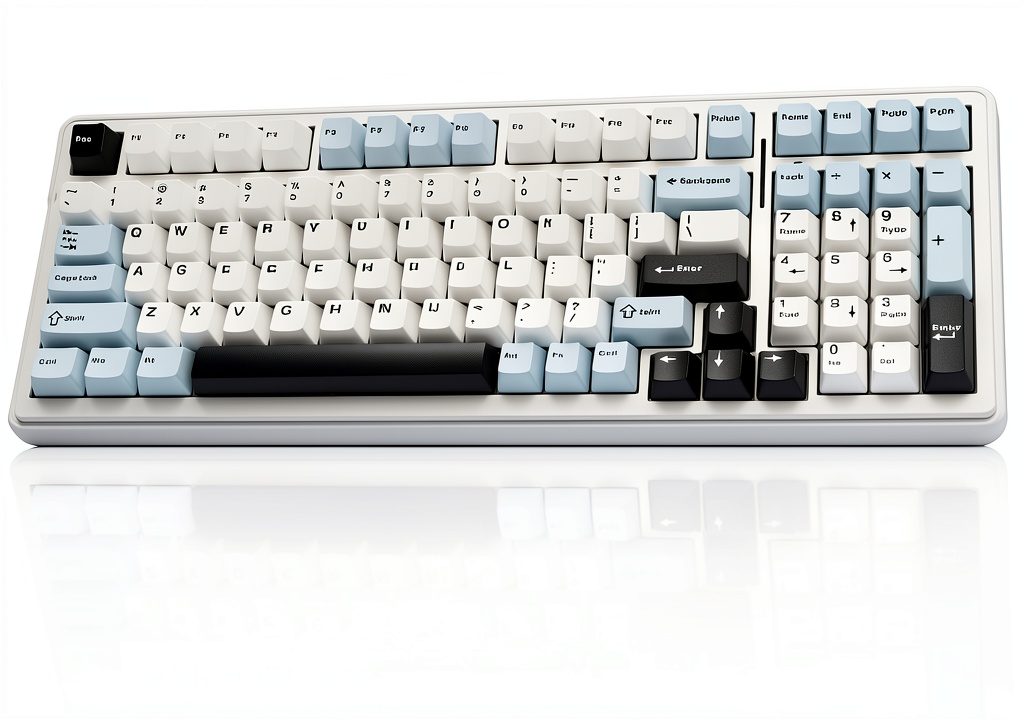 AULA F99 keyboard in Blue White color on a desk with RGB lighting