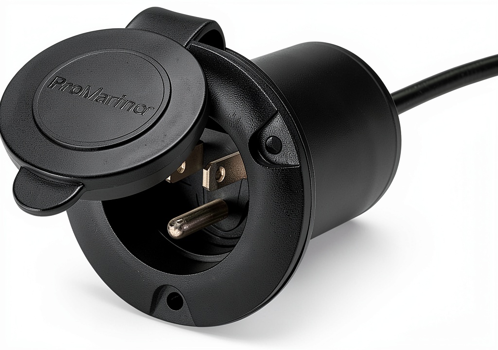 ProMariner AC Plug Holder mounted on a marine panel