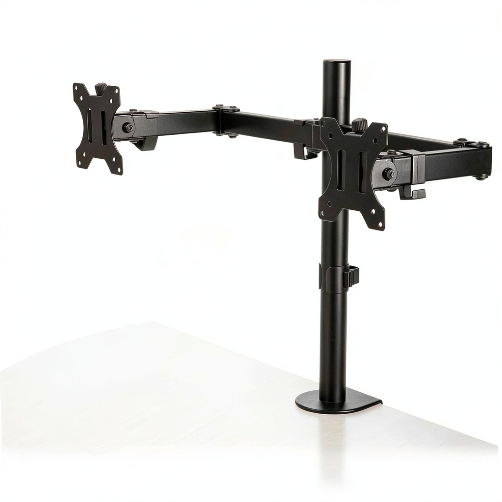 'StarTech Dual Monitor Arm installed on a modern desk'