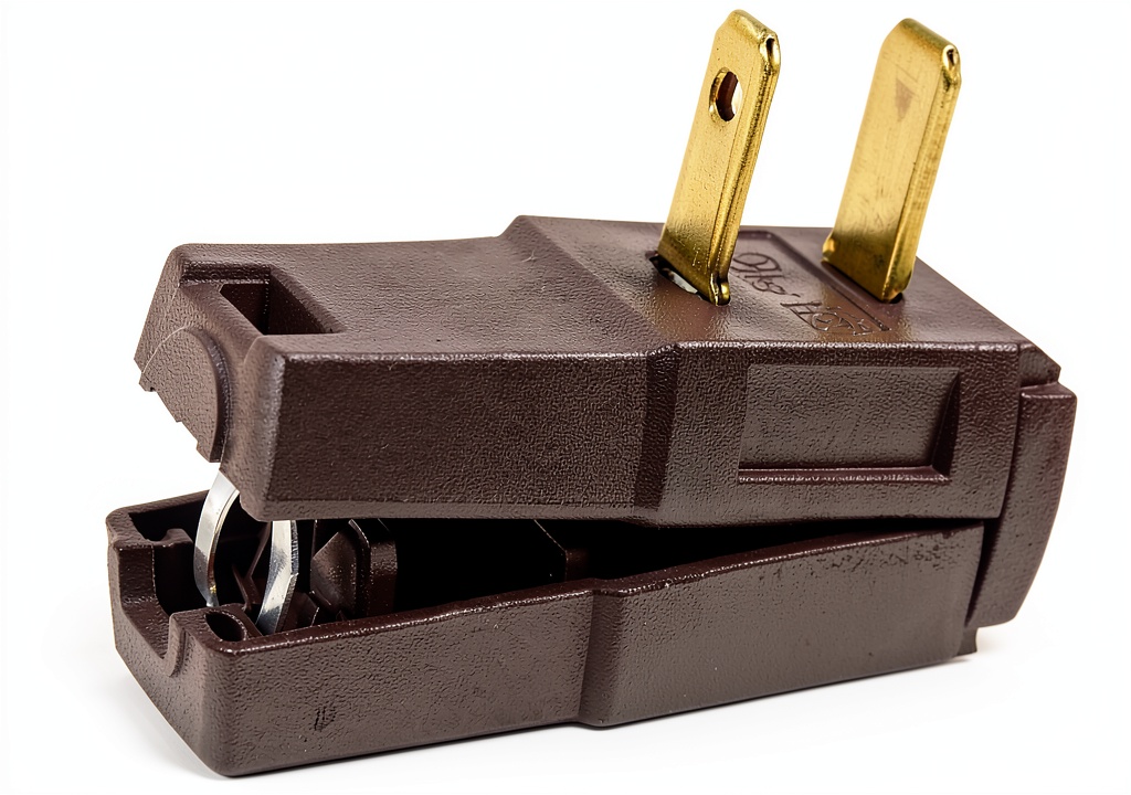 Leviton polarized plug showing compact design and brown finish
