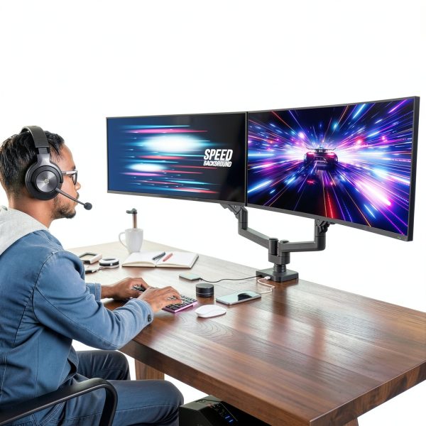 Pavo Dual Monitor Mount Gas Spring Arms USB Ports-1