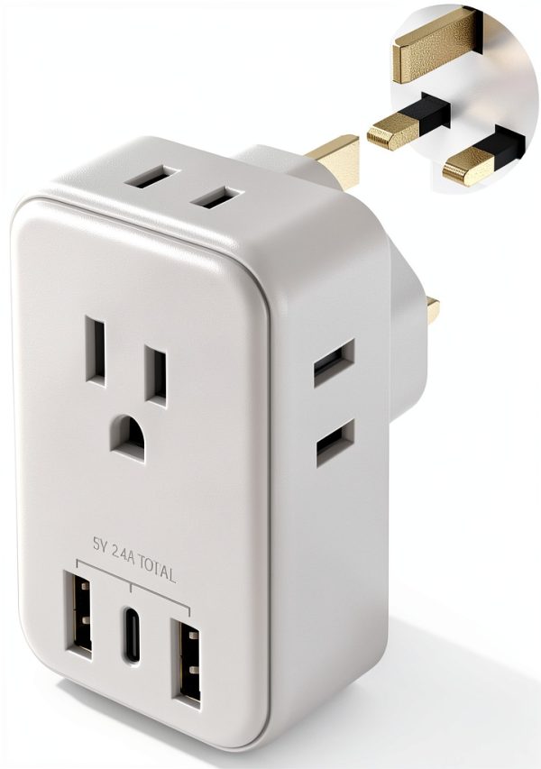 UK Plug Adapter 7 in 1 Type G with USB Ports-0