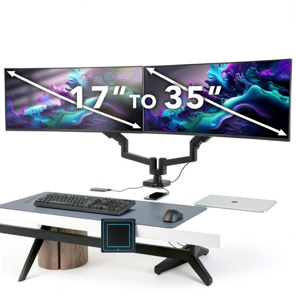 Pavo Dual Monitor Mount Gas Spring Arms USB Ports-2