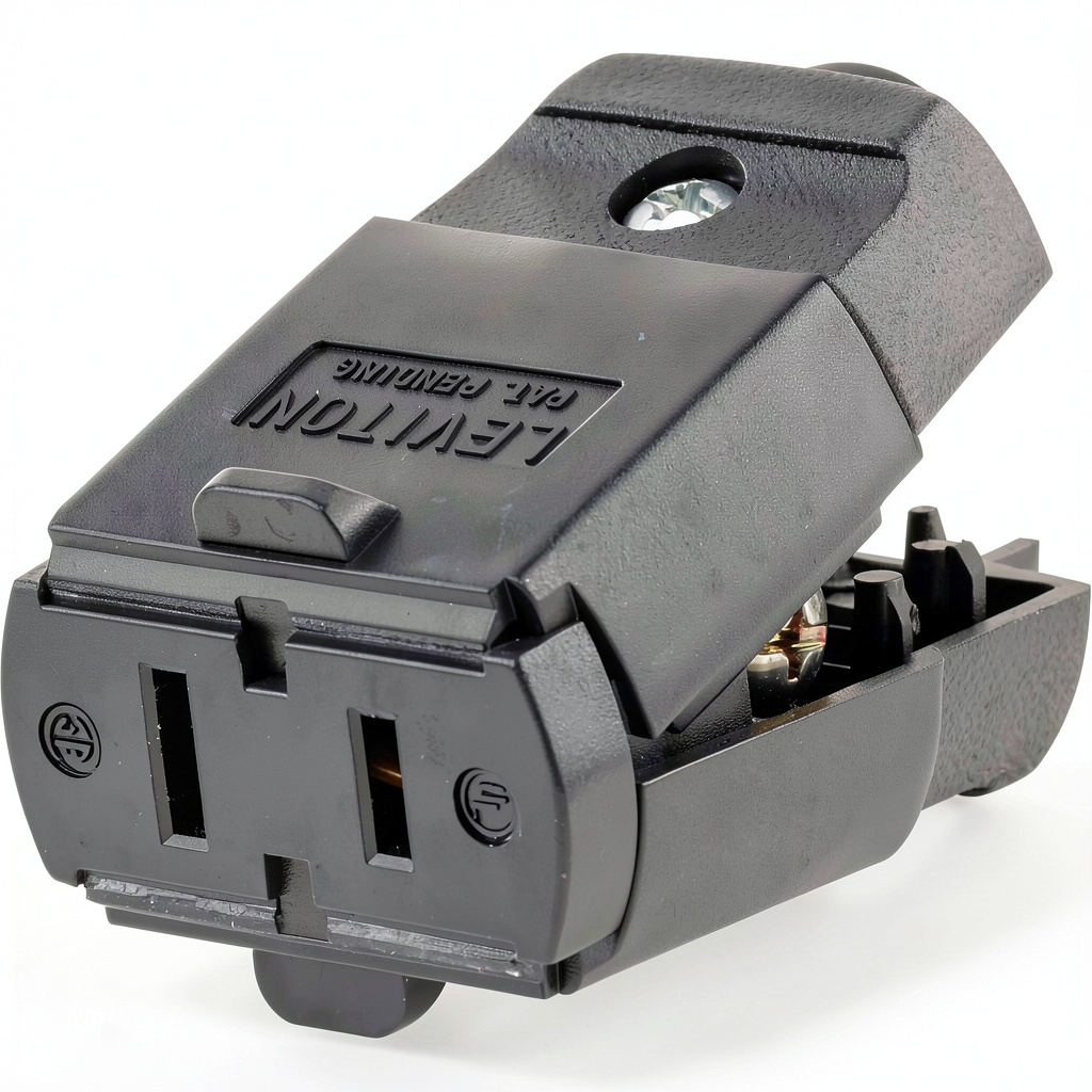 Leviton 2-pole connector plugged into a two-slot outlet